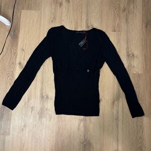 NWT The Limited Long Sleeve Ribbed Wrap Top Black Large